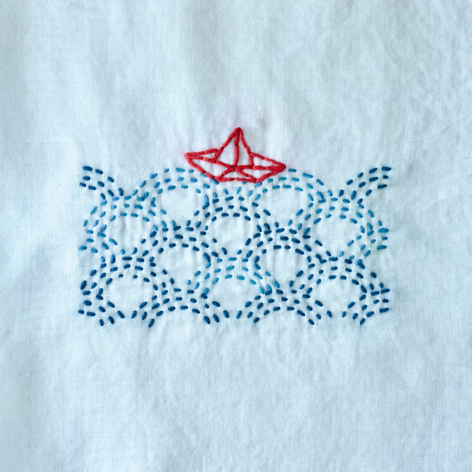 Close-up of a boat Sashiko pattern with traditional wave stitching 