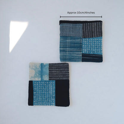 Boro Style Sashiko Coasters – Handcrafted with Vintage Indigo Fabrics
