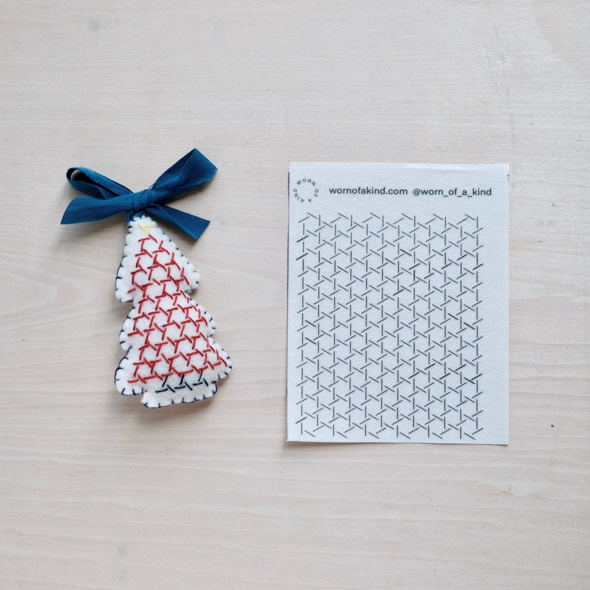 Kagome (Bamboo Woven) Sashiko pattern used to create a handmade Christmas tree ornament.