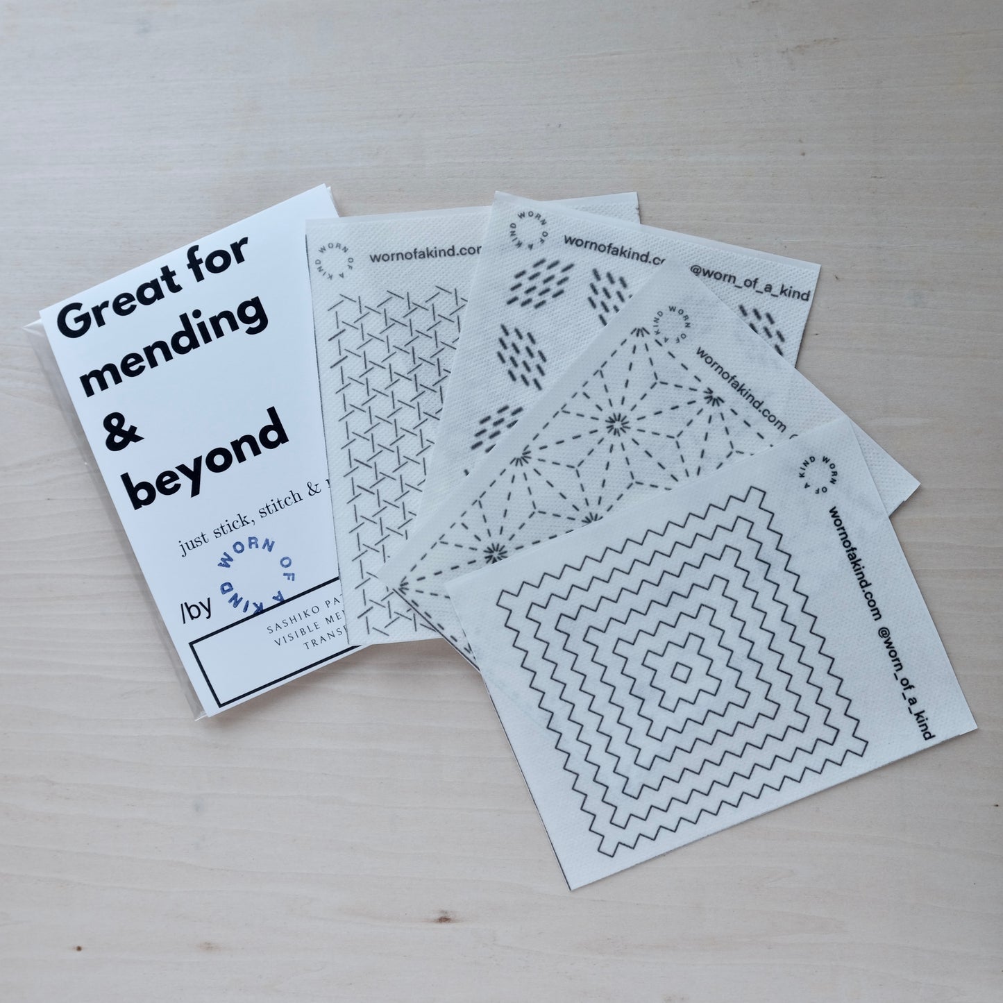 Full Great for Mending & Beyond set showing the cover and all 4 traditional Sashiko pattern sheets.