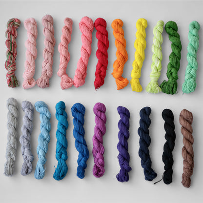 All 21 colors of 80-meter sashiko thread skeins for large-scale boro mending and long-term embroidery projects.
