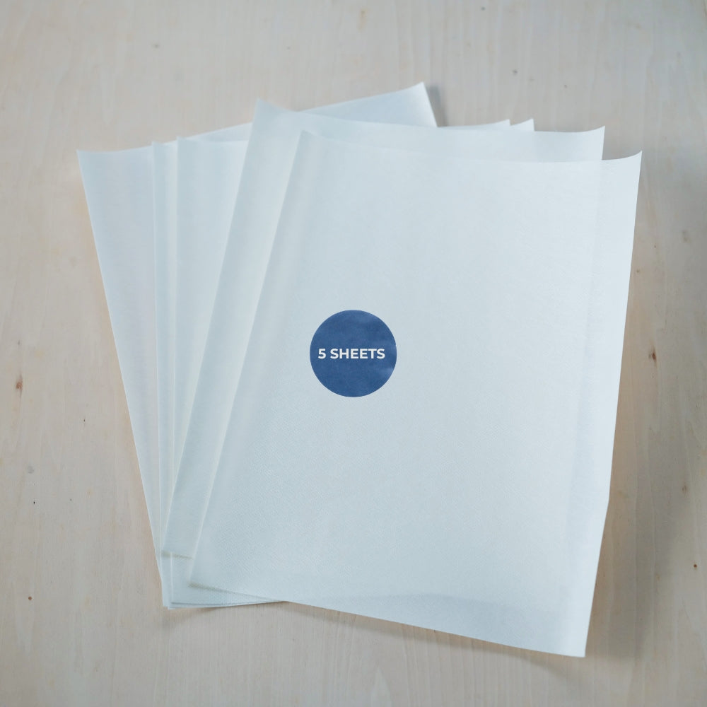 Pack of 5 blank Sulky Stick 'n Stitch water-soluble stabilizer sheets.