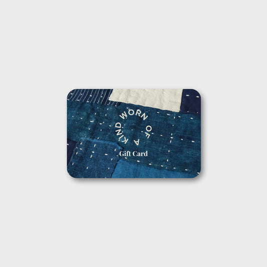 Digital gift card for Worn Of A Kind Sashiko and textile studio.